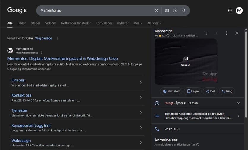 Mementor Google Bedriftsprofil