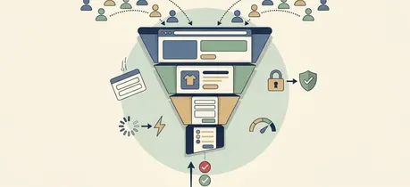 Illustration of a funnel where website visitors become customers through conversion rate optimization