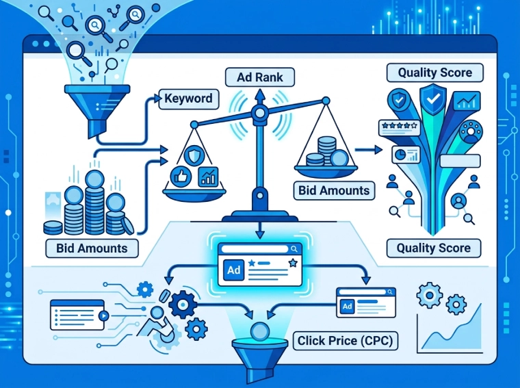 Illustration of the Google Ads auction that determines click price