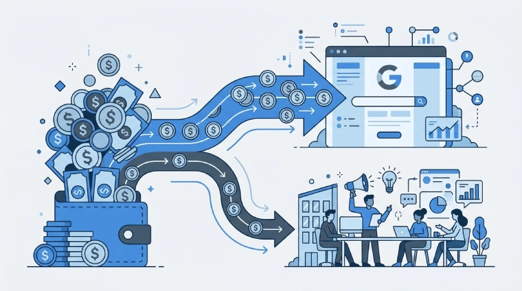 Illustration of ad budget to Google versus management to agency