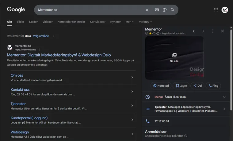 Mementor Google Bedriftsprofil