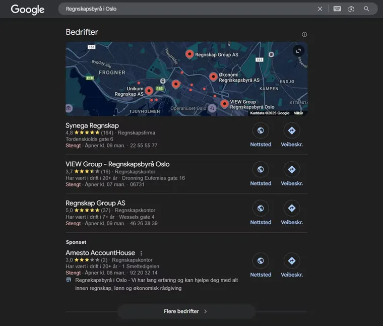 Søkeresultat i Google søk for søkeord 
