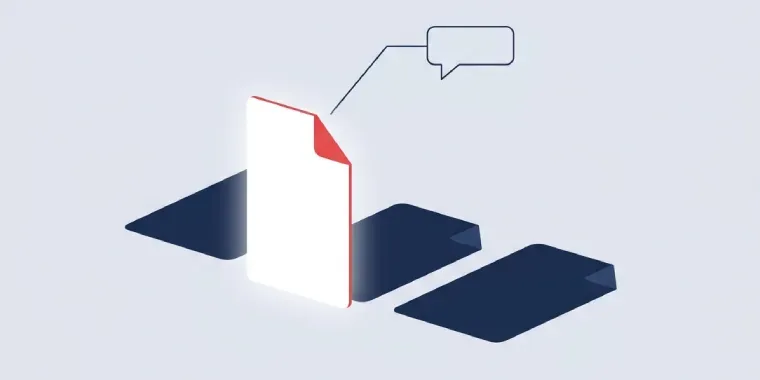 Illustration of a document being highlighted and cited in an AI answer