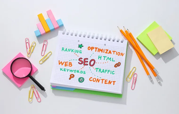 Illustration of key SEO elements such as speed, content and links