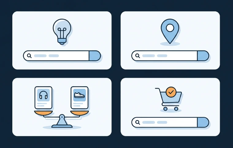 Illustration of the four search intent types with example searches