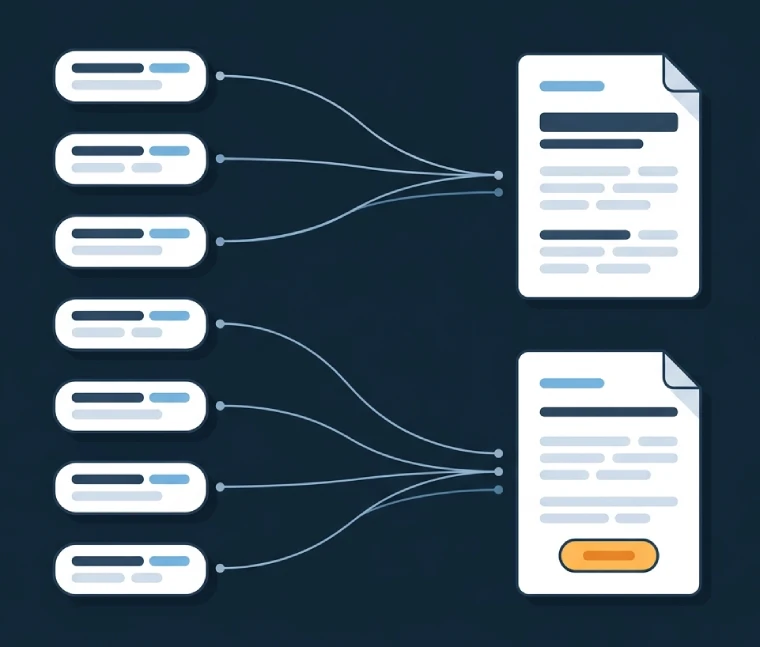 Illustration showing how keywords map to blog posts and service pages