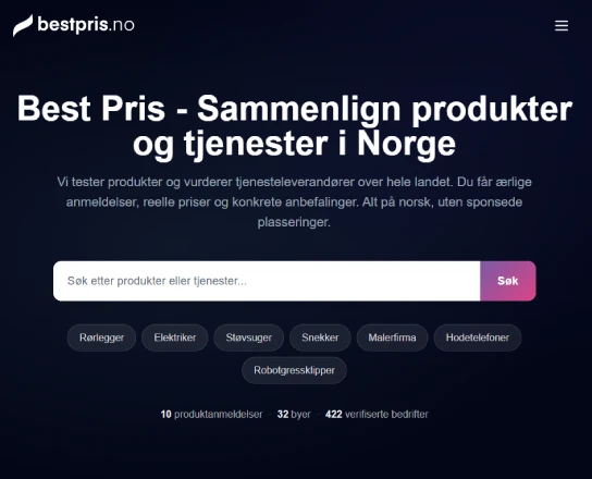 Skjermbilde av Bestpris.no med en produktsammenligning og vurderte alternativer