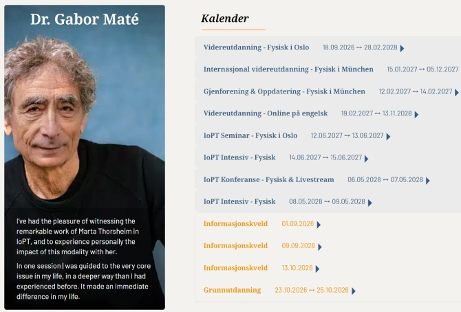 Kurskalenderen på iopt.no, med alle kursformater i samme liste
