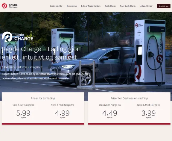 The website of Ragde Eiendom and Ragde Charge